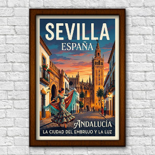 Vintage 1960-tal Seville, Spanien Resaaffisch Poster