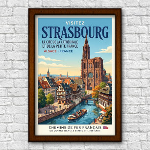Vintage 1960-tal Strasbourg, Frankrike Resaaffisch Poster