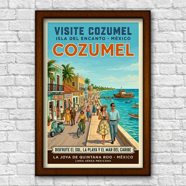 Vintage 1960-talet Cozumel, Mexiko Reseskylt Poster (Skapare uppladdad)