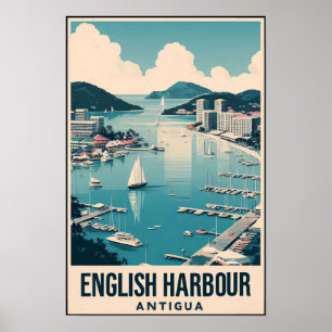 Vintage 1960-talets Antigua English Harbor Resa Poster