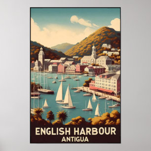 Vintage 1960-talets Antigua English Harbor Resa Poster
