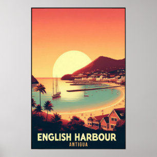 Vintage 1960-talets Antigua English Harbor Resa Poster