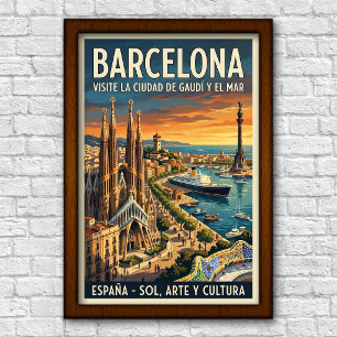 Vintage 1960-talets Barcelona, Spanien Resaaffisch Poster