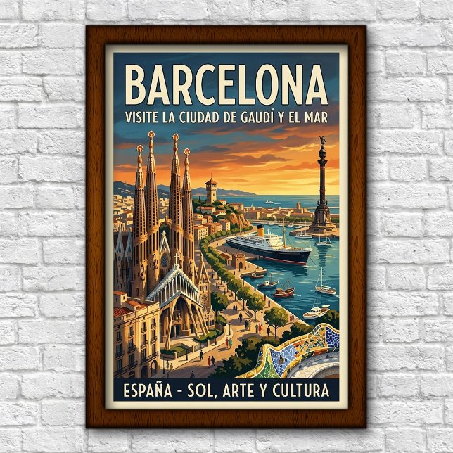 Vintage 1960-talets Barcelona, Spanien Resaaffisch Poster (Skapare uppladdad)
