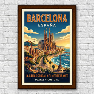 Vintage 1960-talets Barcelona, Spanien Resaaffisch Poster