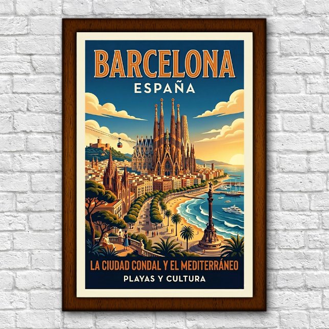 Vintage 1960-talets Barcelona, Spanien Resaaffisch Poster (Skapare uppladdad)