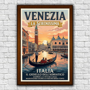 Vintage 1960-talets Venedig, Italien Resaaffisch Poster