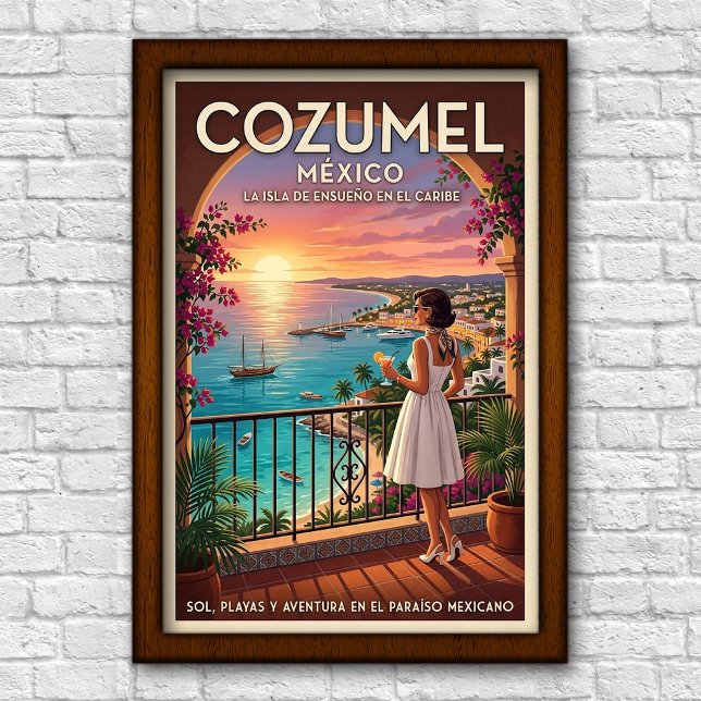 Vintage 1960-tals Cozumel, Mexiko Reseskylt Poster (Skapare uppladdad)