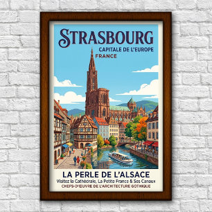 Vintage 1960-tals Strasbourg, Frankrike Resaaffisc Poster