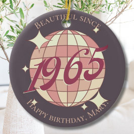 Vintage 1965 60-årsdag lila julgransprydnad keramik