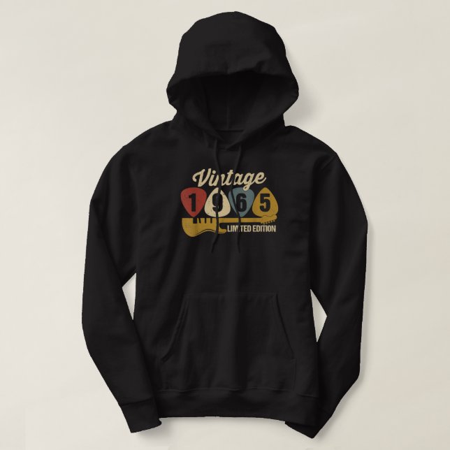 Vintage 1965 Födelsedag Retro Gitarr 57-årsdag Hoodie (Design framsida)