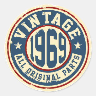Vintage 1969 alla originaldelar runt klistermärke