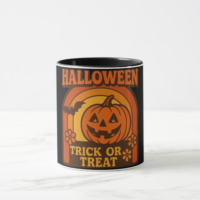Vintage 1970-talet Bus eller godis Halloween Mugg (Center)