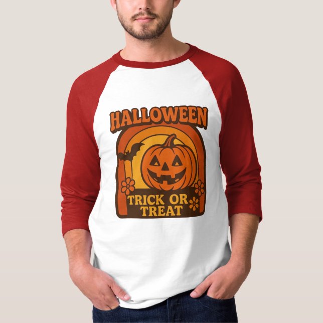 Vintage, 1970-talet stil Halloween-pumpa T Shirt (Framsida)