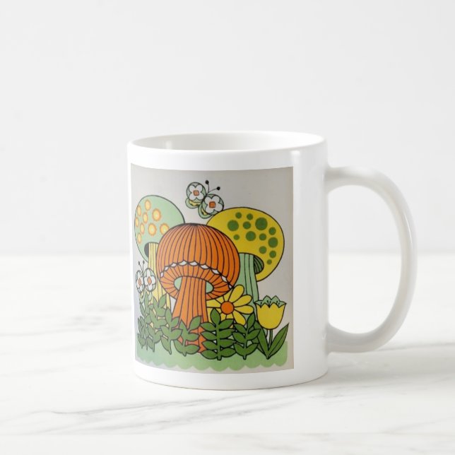 vintage 1970-talets färgstarka svampar och fjärila kaffemugg (Höger)