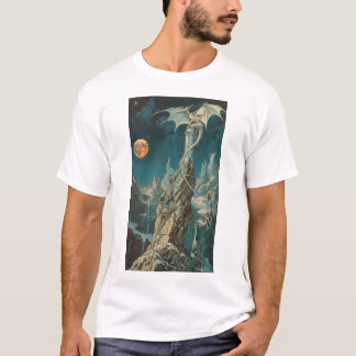 Vintage 1970-talets Mörk Fantasy Bok Cover Papper T Shirt