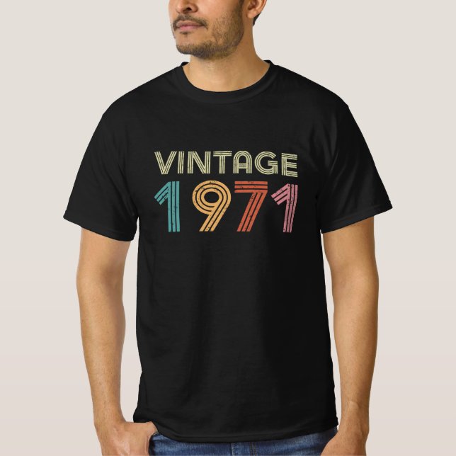 Vintage 1971 Birthdate Manar T Shirt (Framsida)