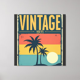 Vintage 1971 Tropical Sunset Handflatan Träd Retro Canvastryck