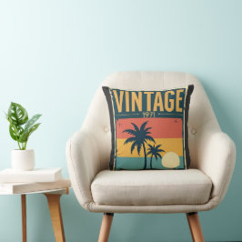 Vintage 1971 Tropical Sunset Handflatan Träd Retro Kudde
