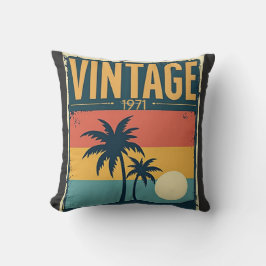 Vintage 1971 Tropical Sunset Handflatan Träd Retro Kudde