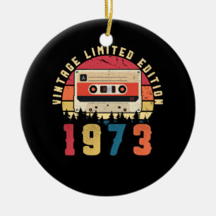 Vintage 1973 Födelsedagsband Julgransprydnad Keramik
