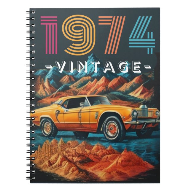 Vintage 1974 coola bil anteckningsbok (Framsidan)