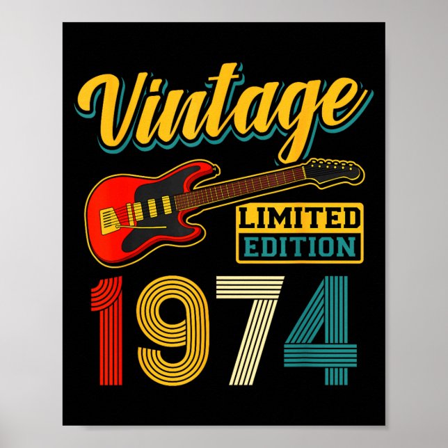 Vintage 1974 Limited Edition Guitar Birth Year  Poster (Framsidan)
