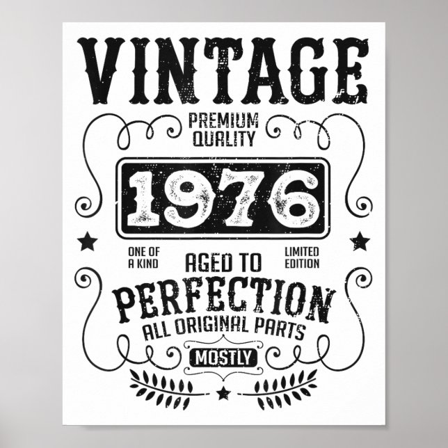 Vintage 1976 Födelseår Födelsedag Roliga Citat Ret Poster (Framsidan)