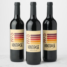 Vintage 1976 Retro Rand Sol 50:e födelsedagen Vinflaska Etikett