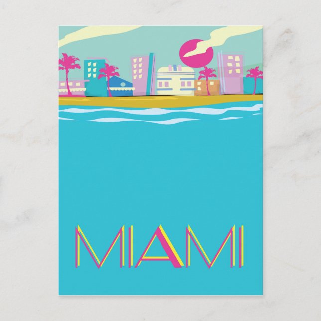 Vintage 1980-tal Miami-reseaffisch Vykort (Framsida)