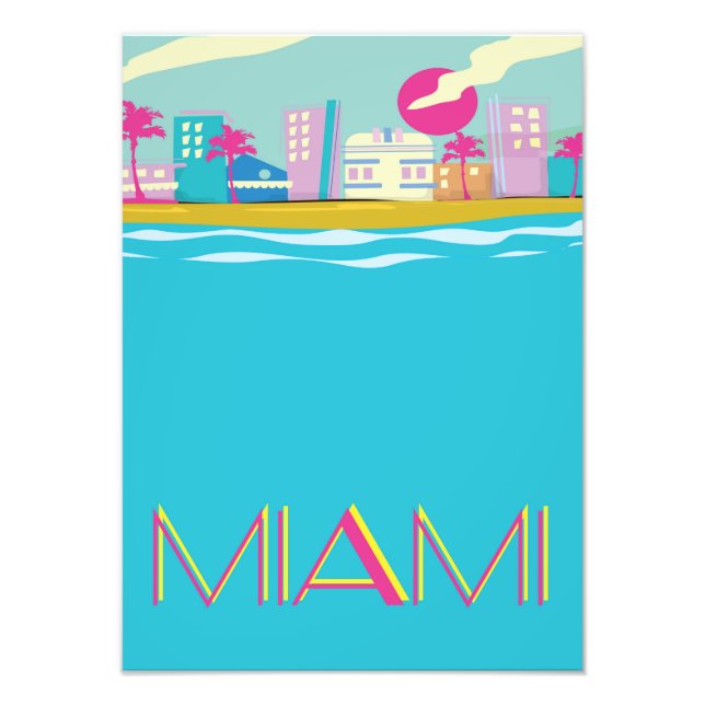 Vintage 1980-talet: Miami Travel-affisch Fototryck (Framsidan)