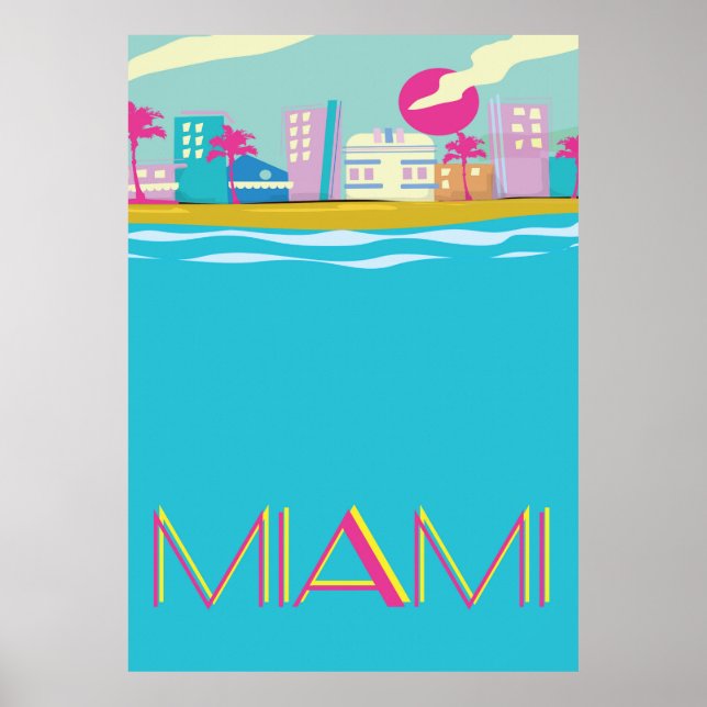 Vintage 1980-talet: Miami Travel-affisch Poster (Framsidan)