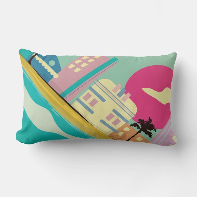 Vintage 1980-talets Miami-Poster Lumbarkudde (Framsida)