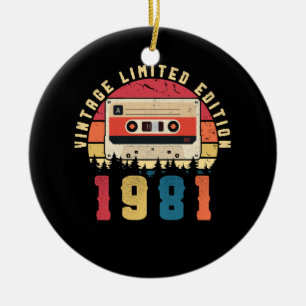 Vintage 1981 Födelsedagsband Julgransprydnad Keramik