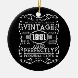 Vintage 1981 Man Myth Legend 40:e födelsedagen Julgransprydnad Keramik