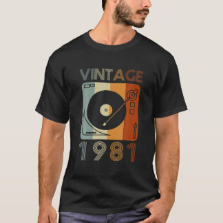Vintage 1981 Retro Record Player Birthday Vinyl DJ T Shirt