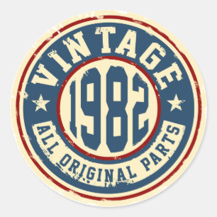 Vintage 1982 alla originaldelar runt klistermärke