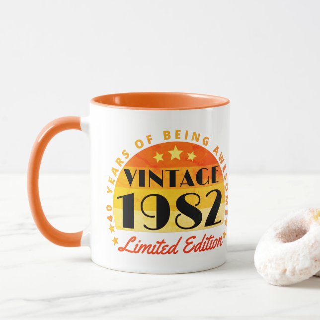 Vintage 1982 Begränsad utgåva 40 födelsedagar Mugg (Med munk)