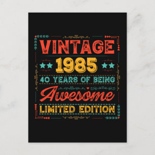 Vintage 1985 Tillverkad 1985 40-årsdag 40 år Helg Vykort