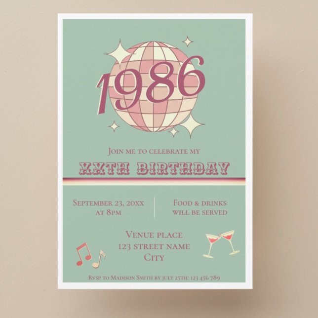 Vintage 1986 40-års födelsedagsgrönblå ret Invitat Inbjudningar (Skapare uppladdad)