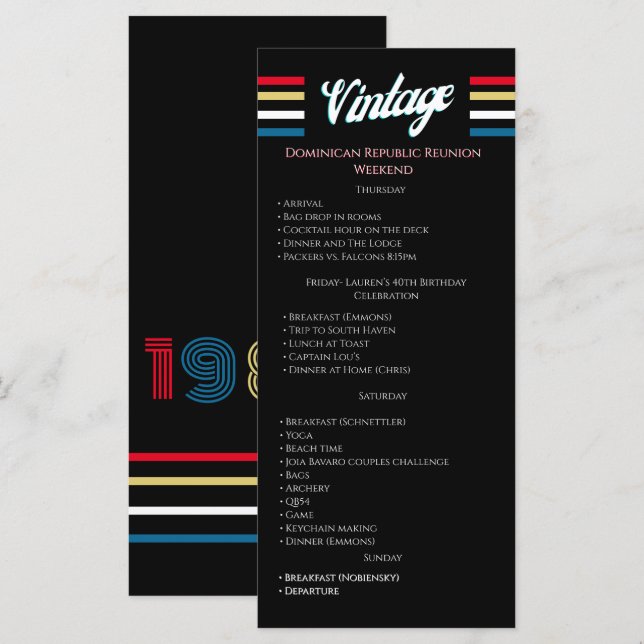 Vintage 1986 Retro 40-årsfest Program  (Fram/baksida)