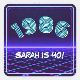 Vintage 1986 Retro & Lasrar 40-årsdagspapper Fyrkantigt Klistermärke