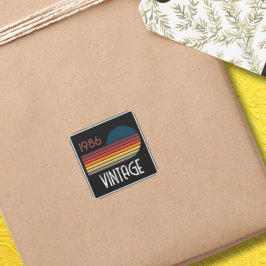 Vintage 1986 Retro Stripe Sun 40th Birthday Fyrkantigt Klistermärke