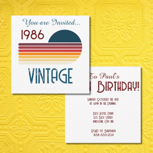 Vintage 1986 Retro Stripe Sun 40th Birthday Inbjudningar (Skapare uppladdad)