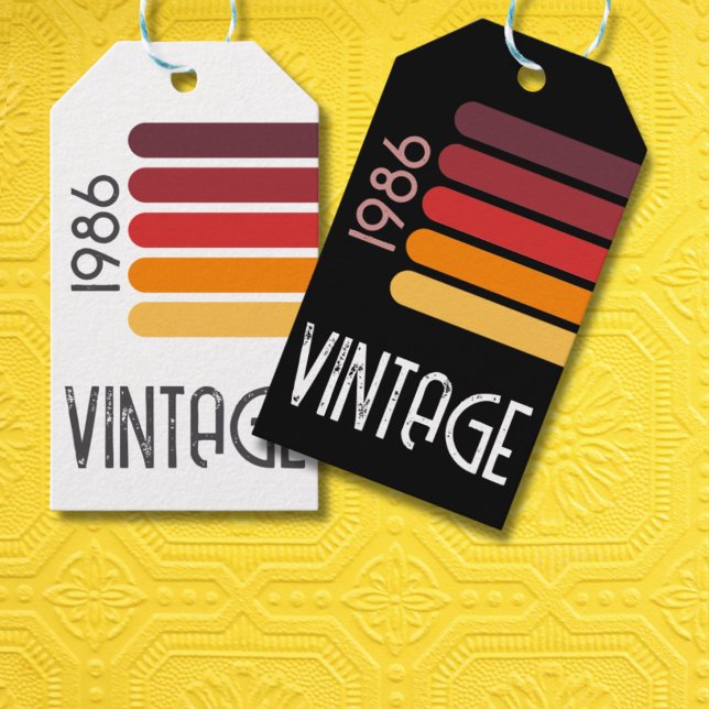 Vintage 1986 Retro Stripe Sun 40th Birthday Presentetikett (Skapare uppladdad)