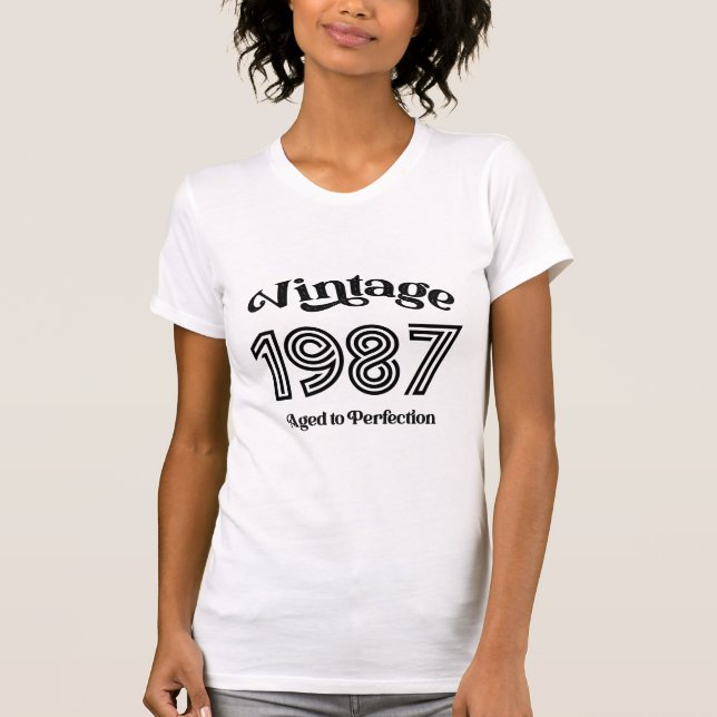 Vintage 1987 Birthday, Åldras to Perfection T Shirt (Framsida)