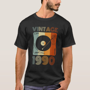 Vintage 1990 Retro Record Player Birthday Vinyl DJ T Shirt