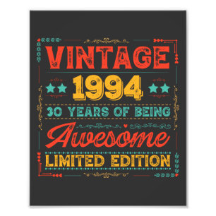Vintage 1994 Made 1994 30års födelsedag 30 år Fototryck
