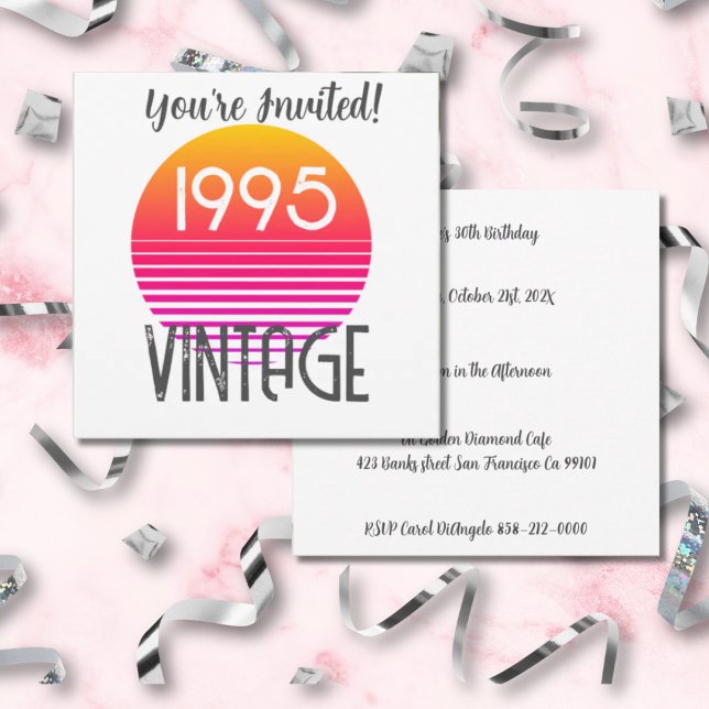 Vintage 1995 Neon Retro Rand 30års födelsedag Inbjudningar (Skapare uppladdad)
