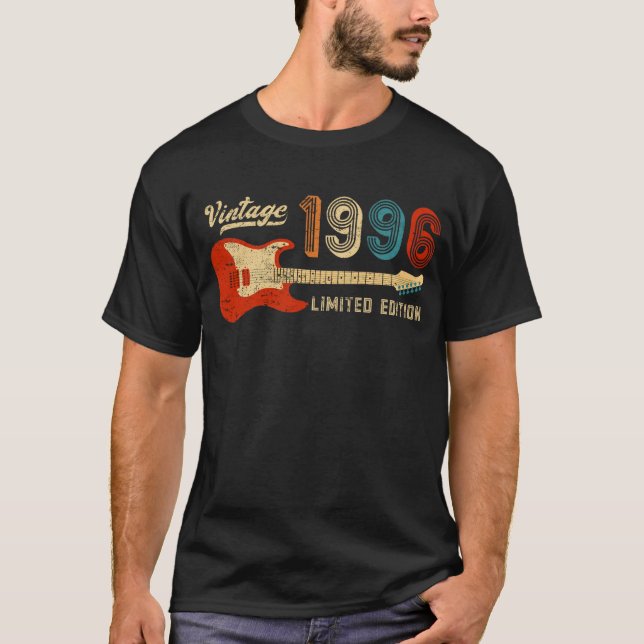 Vintage 1996 Birthday Electric Guitar Bassist   T Shirt (Framsida)